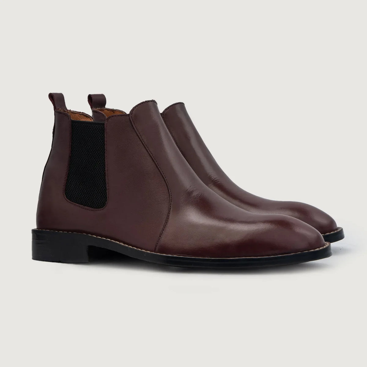 Clarkson Chelsea Maroon Leather Boots For Men in Maroon Full-Grain Leather - Lateral Side Profile View | Buy Online