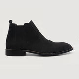 Black Goatskin Suede Leather Boots - Goodyear Welt Construction & Front Toe Box Detail