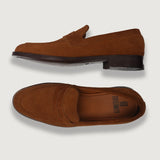 Baxton Brown Suede Leather Loafers For Men - Reinforced Heel Counter & Precision Double-Row Stitching Detail