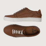 High-Traction Rubber Outsole & Lug Tread Pattern on Carter Runn Tan Leather Sneakers For Men