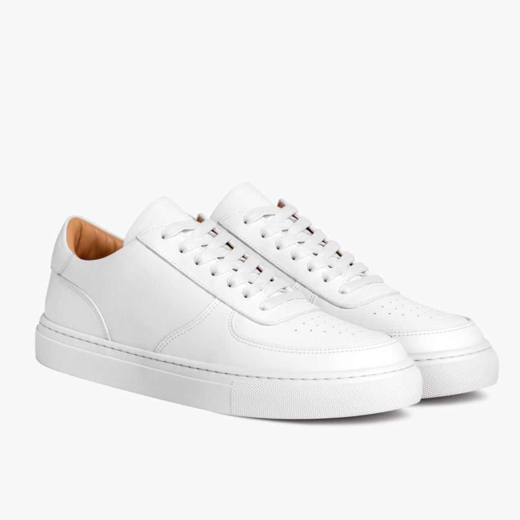 Court White Leather Sneakers in White Full-Grain Leather - Lateral Side Profile View | Buy Online
