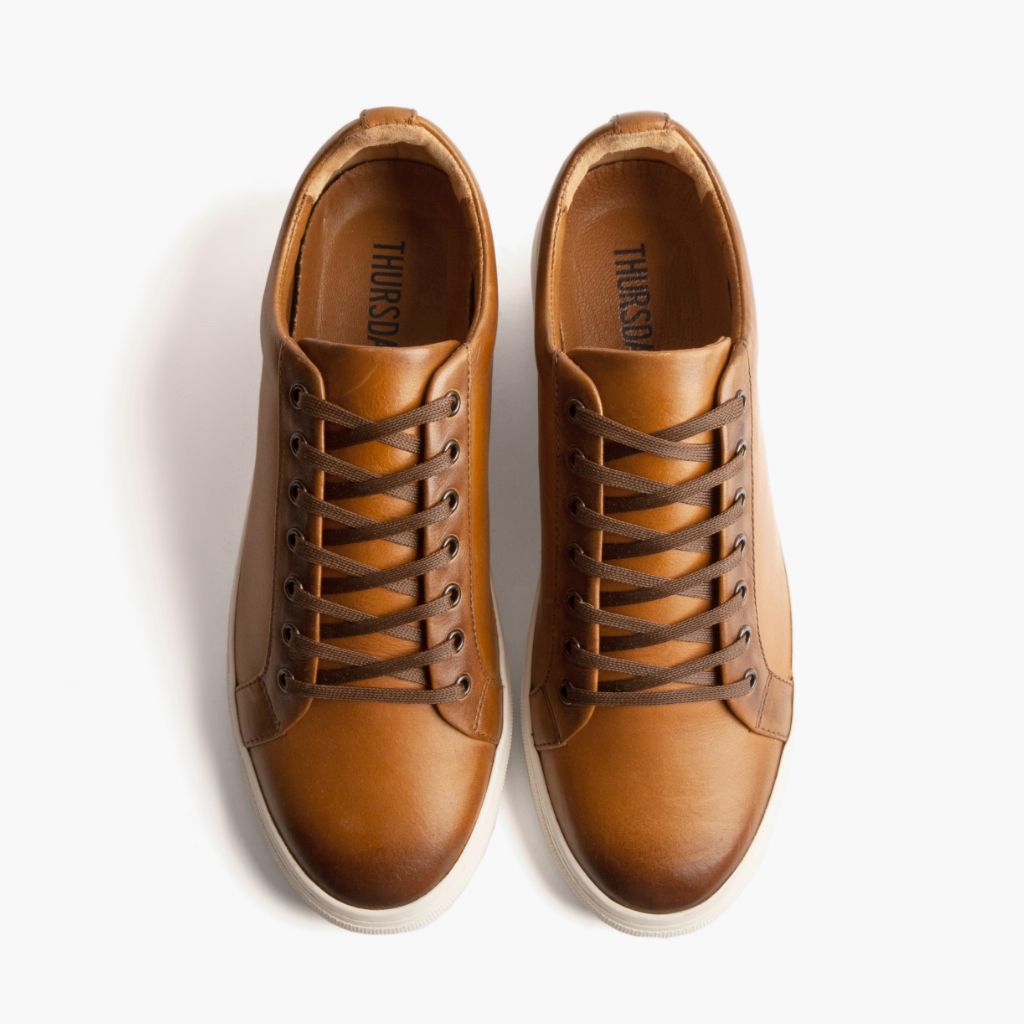 Premier Low Top Toffee Leather Sneakers For Men - Reinforced Heel Counter & Precision Double-Row Stitching Detail