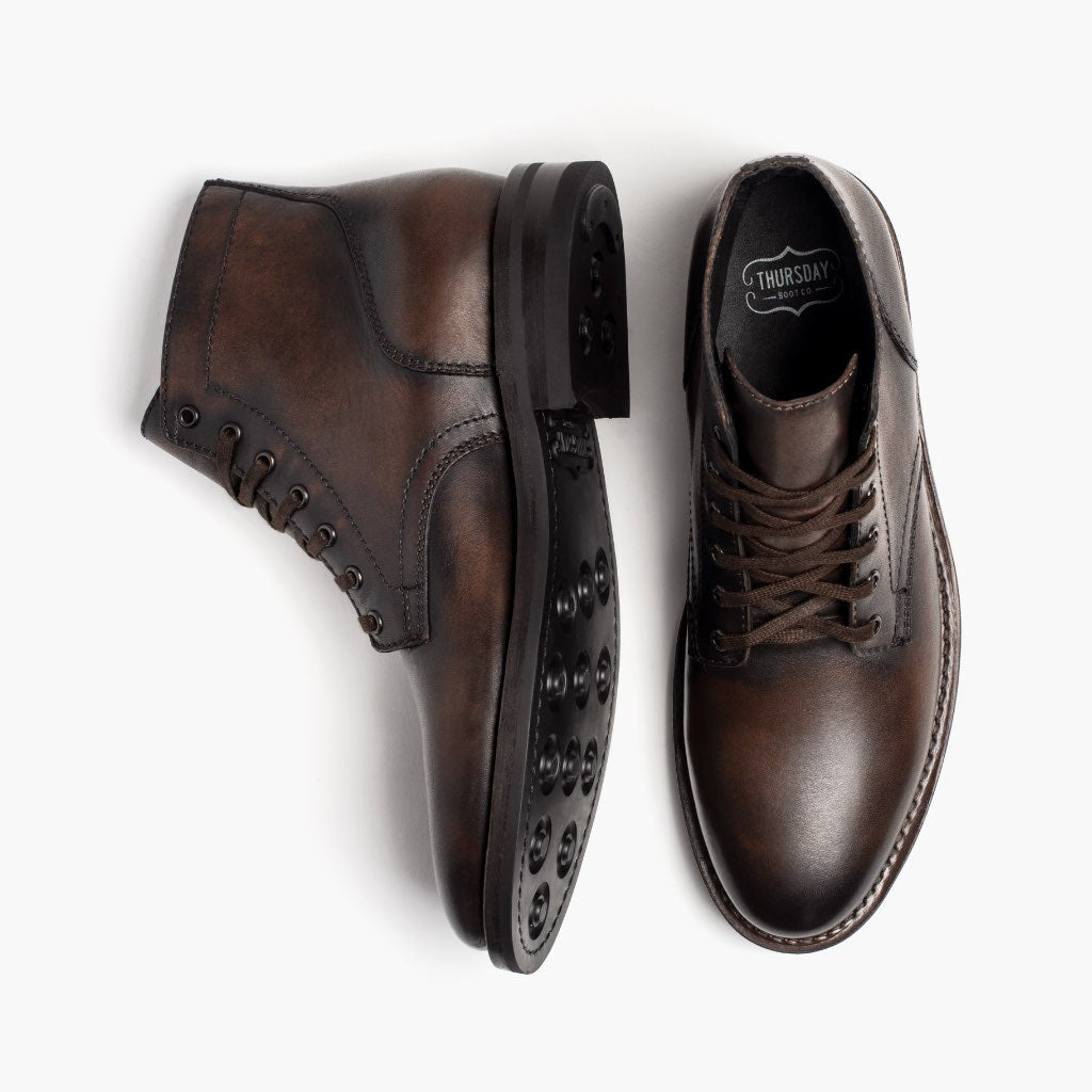 President Black Coffee Leather Boots For Men - Reinforced Heel Counter & Precision Double-Row Stitching Detail