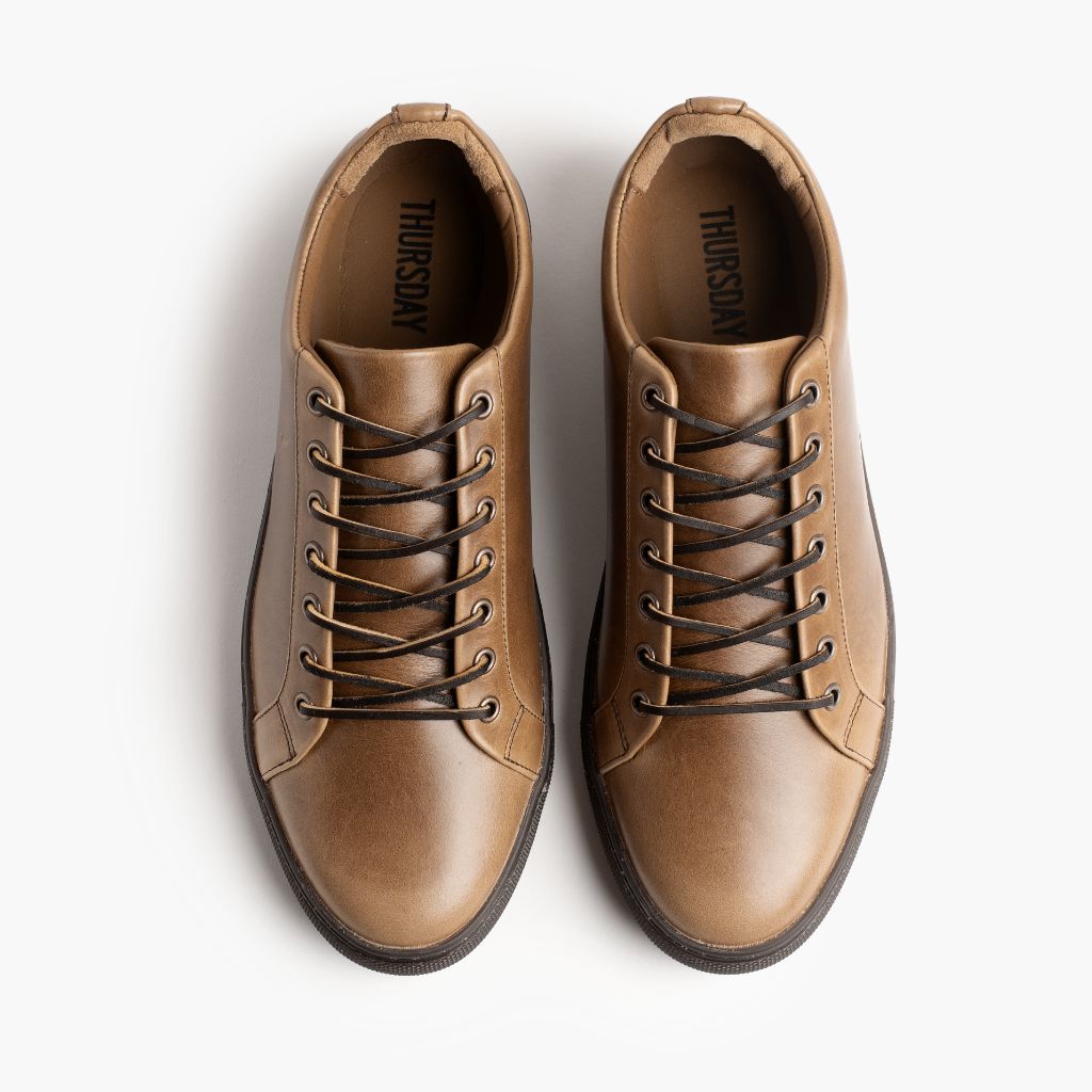 Premier Low Top Natural Leather Sneakers For Men - Reinforced Heel Counter & Precision Double-Row Stitching Detail