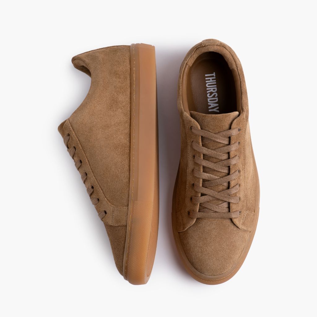 Women's Premier Low Top Camel Leather Sneakers - Reinforced Heel Counter & Precision Double-Row Stitching Detail