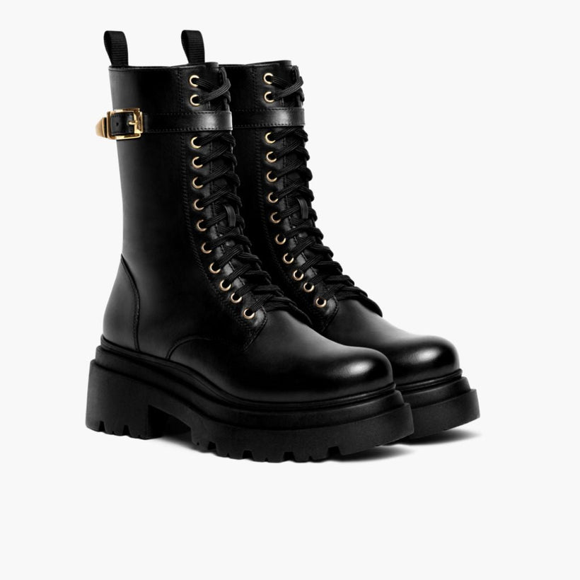 Fatale Black & Gold Leather Boots