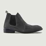 Grey Goatskin Suede Leather Boots - Goodyear Welt Construction & Front Toe Box Detail