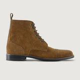 Brown Goatskin Suede Leather Boots - Goodyear Welt Construction & Front Toe Box Detail