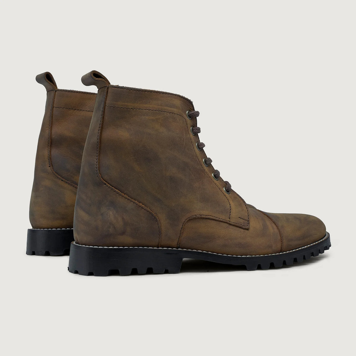 Knight Derby Burnt Copper Pullup Leather Boots - TerraGrip - Reinforced Heel Counter & Precision Double-Row Stitching Detail