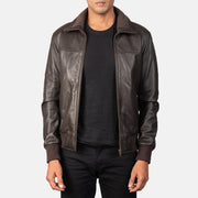 
Men's Air Rolf Mocha Brown Leather Bomber Jacket in Dark Brown Sheepskin Leather - Front Profile View & Tailored Silhouette | Buy Online