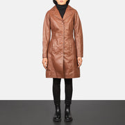 
Women's Alexis Brown Single Breasted Leather Coat - Lateral Side Profile View Showing Sleeve Cut & Athletic Taper Fit