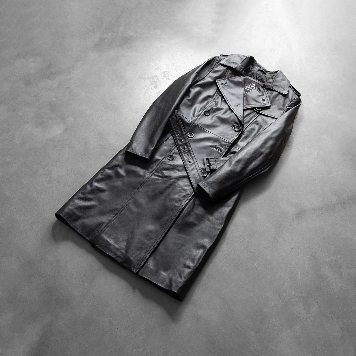 
Open Hem & Hem Craftsmanship Construction Detail on Women's Alice Black Double Breasted Leather Coat