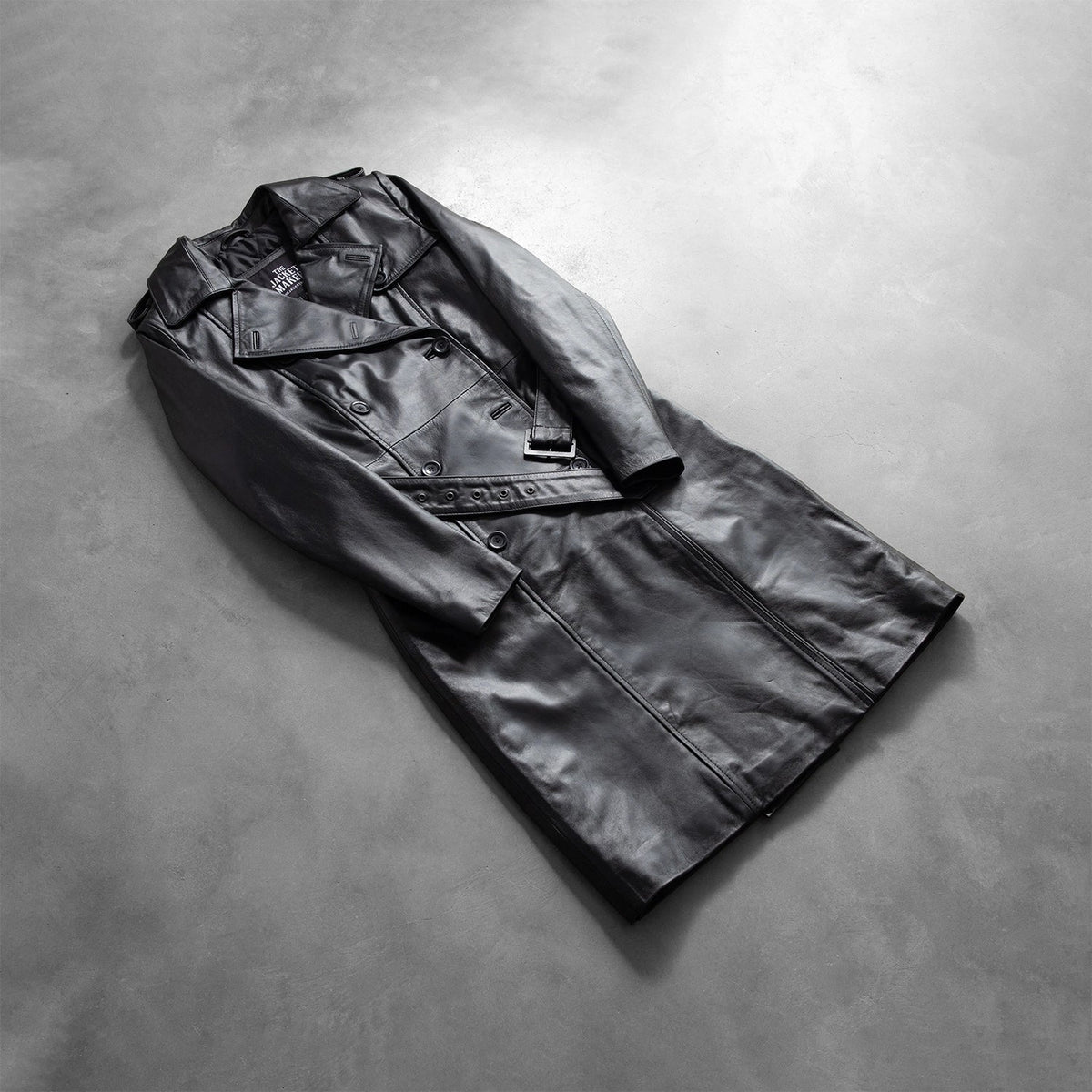 
Styled Fit Perspective of Women's Alice Black Double Breasted Leather Coat on Model - Natural Daylight Drape
