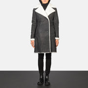 
Women's Amie Black Double Breasted Shearling Coat in Black Sheepskin Snuffed - Front Profile View & Tailored Silhouette | Buy Online