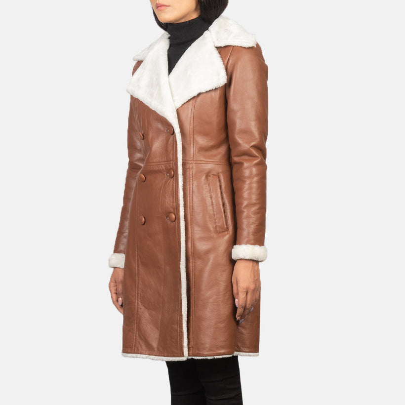 Amie Brown Double-Breasted Shearling Coat