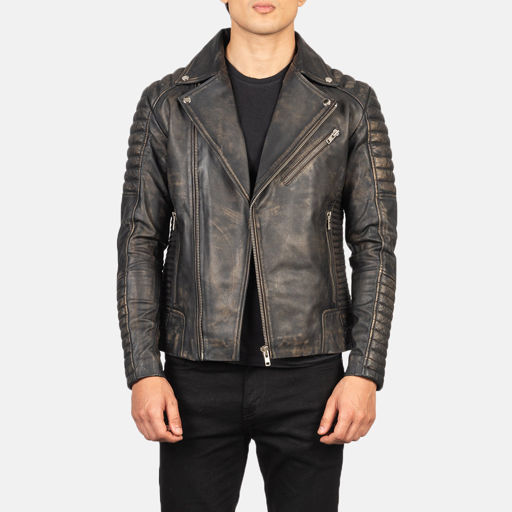 
Zipper & Hem Craftsmanship Construction Detail on Men's Armand Green Suede Biker Jacket
