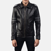 
Armstrong Black Leather Biker Jacket in Black Cowhide Leather - Front Profile View & Tailored Silhouette | Buy Online