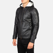
Black Sheepskin Leather Bomber Jacket - Back View Showing Tailored Shoulder Fit & Clean Hemline