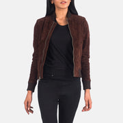 
Women's Bliss Brown Suede Bomber Jacket in Brown Goatskin Suede - Front Profile View & Tailored Silhouette | Buy Online