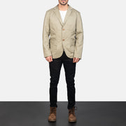 
Borges Beige Blazer - Lateral Side Profile View Showing Sleeve Cut & Athletic Taper Fit