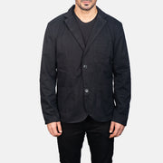 
Close-Up Detail of Notch & Button Hardware on Borges Black Blazer