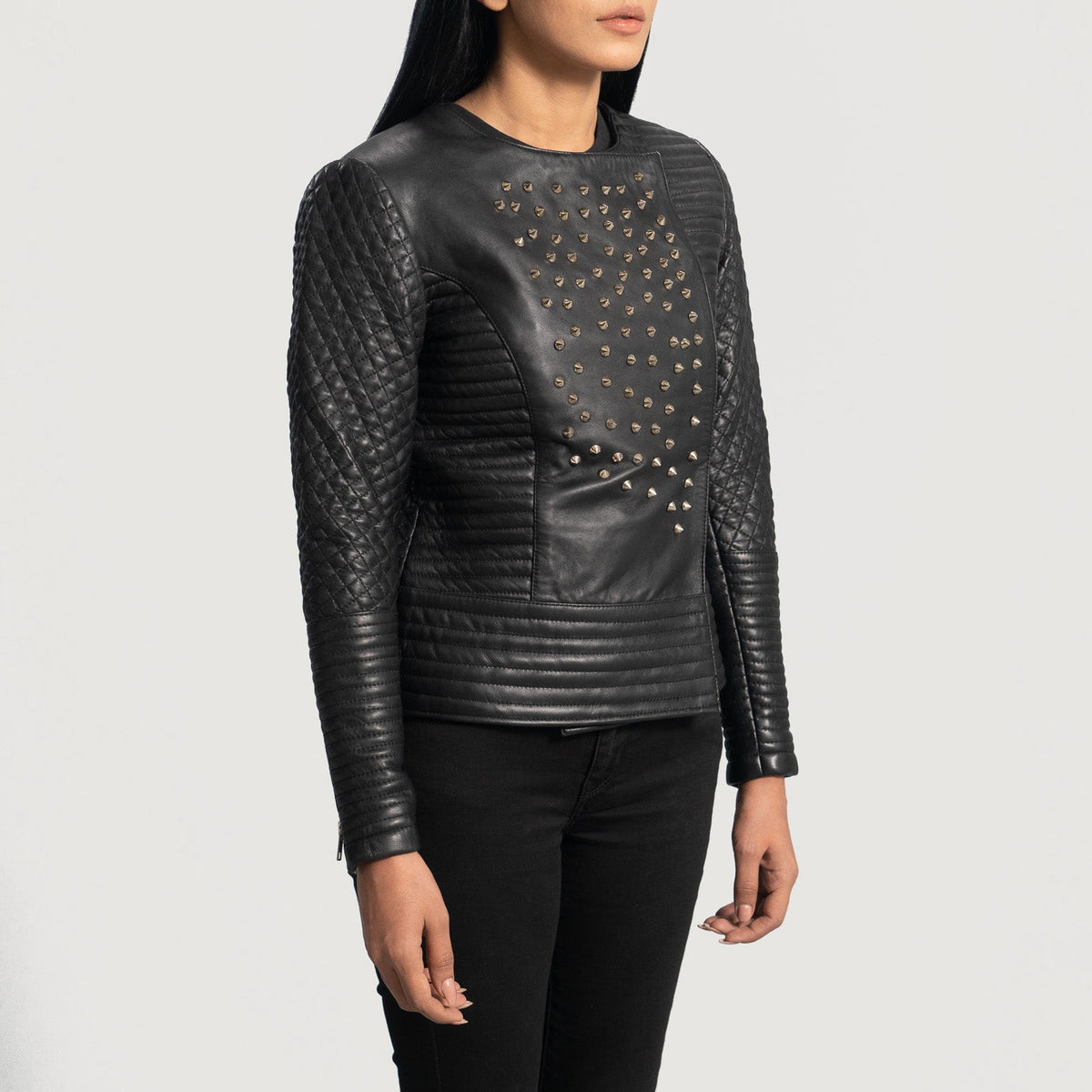 
Black Sheepskin Leather Biker Jacket - Back View Showing Tailored Shoulder Fit & Clean Hemline