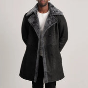 
Charles Brown Suede Leather Shearling Double-Breasted Coat in Brown Goatskin Suede - Front Profile View & Tailored Silhouette | Buy Online