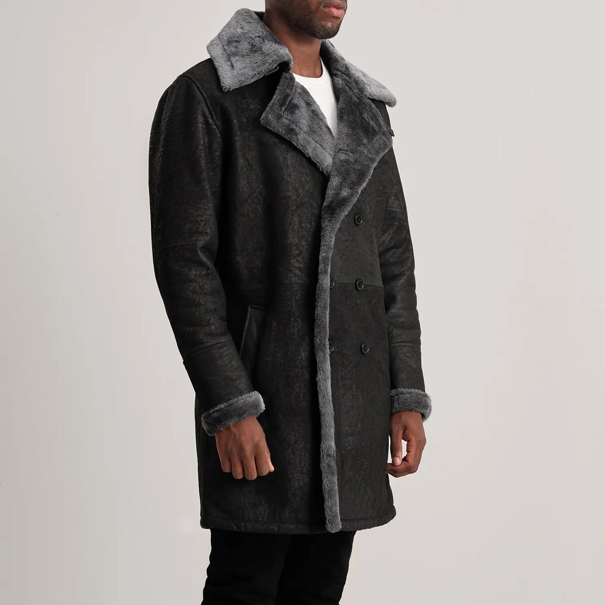 
Brown Goatskin Suede Aviator Jacket - Back View Showing Tailored Shoulder Fit & Clean Hemline