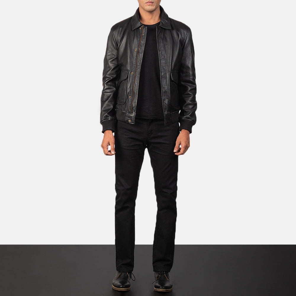 
Men's Coffmen Brown Suede A2 Bomber Jacket - Lateral Side Profile View Showing Sleeve Cut & Athletic Taper Fit