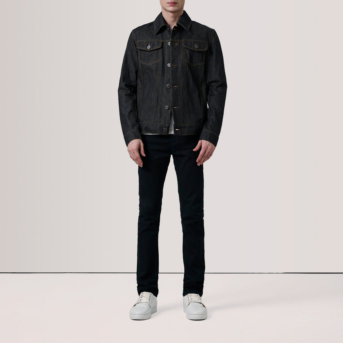 
Black Full-Grain leather Jacket - Back View Showing Tailored Shoulder Fit & Clean Hemline