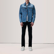 
Ice Blue Full-Grain leather Jacket - Back View Showing Tailored Shoulder Fit & Clean Hemline
