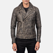 
Zipper & Hem Craftsmanship Construction Detail on Men's Danny Quilted Brown Leather Biker Jacket