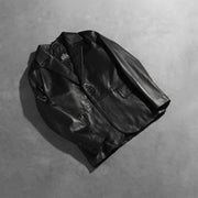 
Open Hem & Hem Craftsmanship Construction Detail on Men's Daron Black Leather Blazer