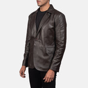 
Brown Sheepskin leather Blazer - Back View Showing Tailored Shoulder Fit & Clean Hemline