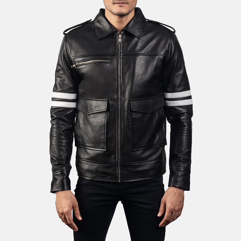 
Dragonhide Black Leather Jacket in Black Sheepskin Leather - Front Profile View & Tailored Silhouette | Buy Online