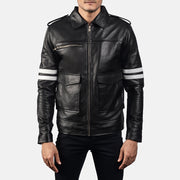 
Dragonhide Black Leather Jacket in Black Sheepskin Leather - Front Profile View & Tailored Silhouette | Buy Online