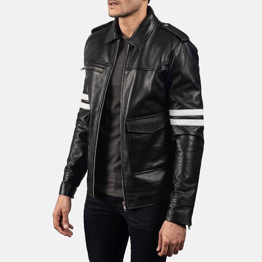 
Black Sheepskin Leather Biker Jacket - Back View Showing Tailored Shoulder Fit & Clean Hemline