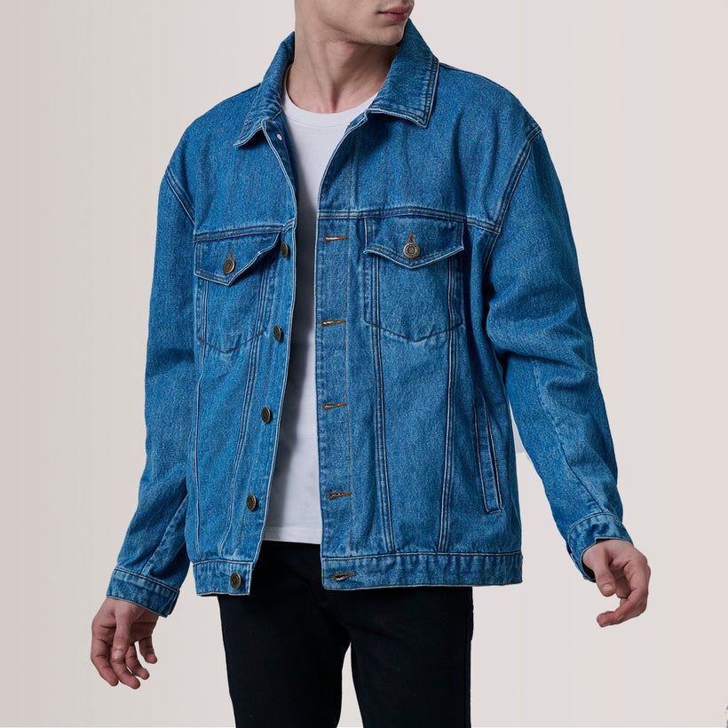 Eddie Dark Blue Oversized Denim Trucker Jacket