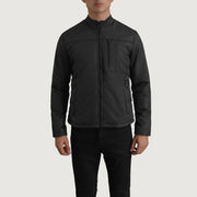 
Close-Up Detail of Classic Collar & Zipper Hardware on Elliot Black Lightweight Jacket