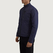 
Blue Full-Grain Leather Winter Jacket - Back View Showing Tailored Shoulder Fit & Clean Hemline