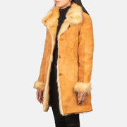 
Distressed Beige Goatskin Suede Leather Coat - Back View Showing Tailored Shoulder Fit & Clean Hemline