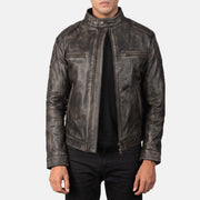 
Men's Gatsby Quilted Distressed Brown Leather Jacket in Distressed Brown Goatskin Leather - Front Profile View & Tailored Silhouette | Buy Online