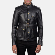
Germain Black Leather Jacket in Black Cowhide Leather - Front Profile View & Tailored Silhouette | Buy Online