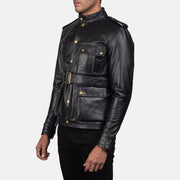 
Black Cowhide leather Jacket - Back View Showing Tailored Shoulder Fit & Clean Hemline