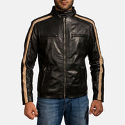
Men's Jack Black Leather Biker Jacket in Black Sheepskin Leather - Front Profile View & Tailored Silhouette | Buy Online