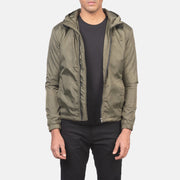 
Men's Jimmy Green Hooded Windbreaker Jacket in Green Nylon - Front Profile View & Tailored Silhouette | Buy Online