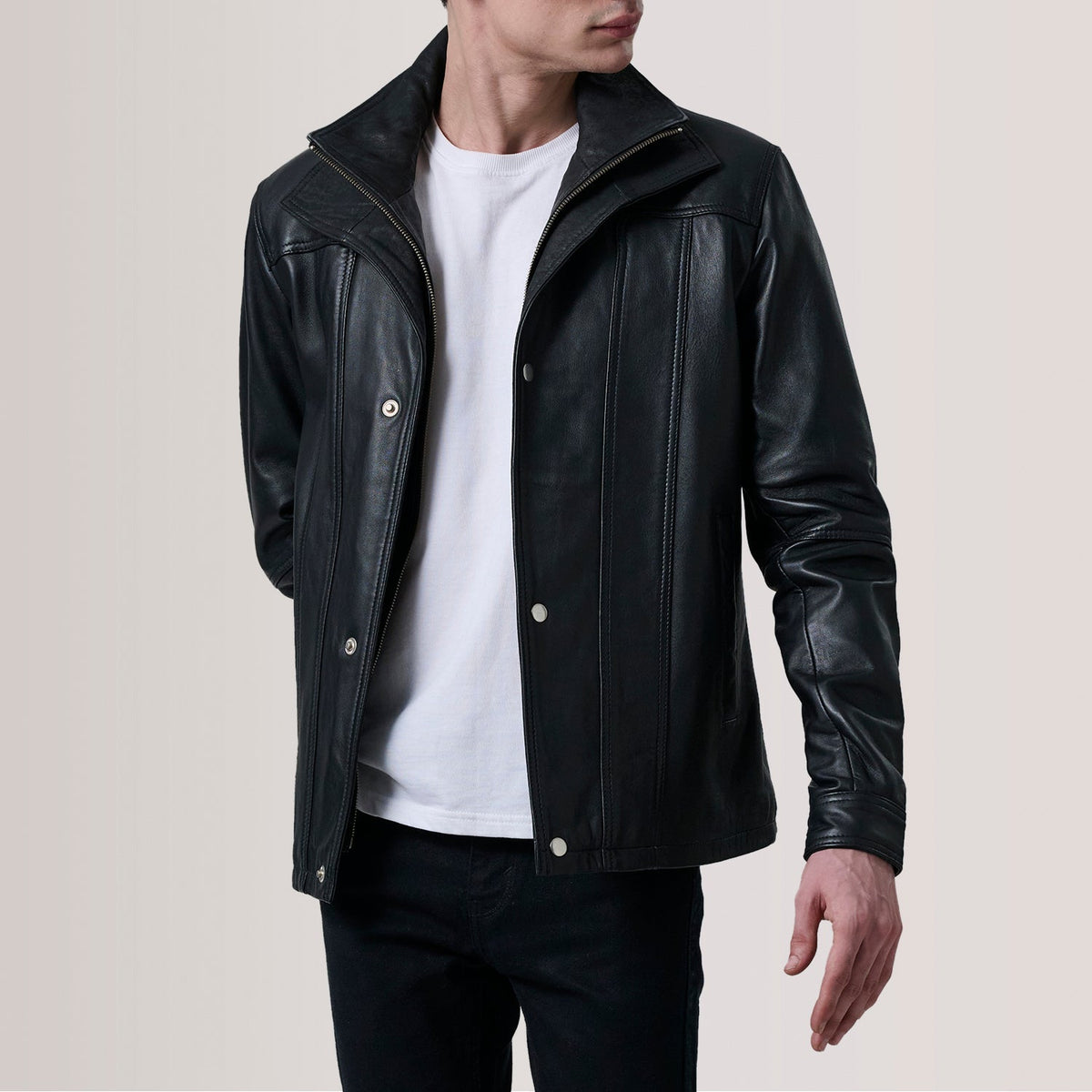 
Klen Brown Classic Jacket For Men in Brown Sheepskin Leather - Front Profile View & Tailored Silhouette | Buy Online