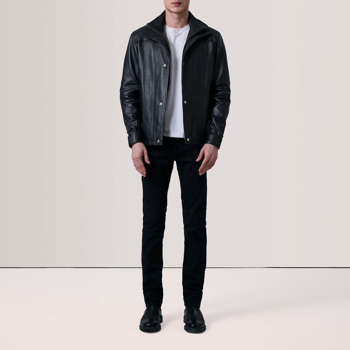 
Brown Sheepskin Leather Biker Jacket - Back View Showing Tailored Shoulder Fit & Clean Hemline