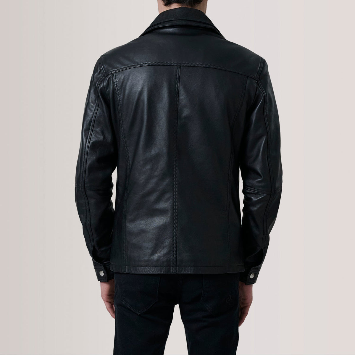 
Close-Up Detail of Shirt & Zipper Hardware on Klen Brown Classic Jacket For Men