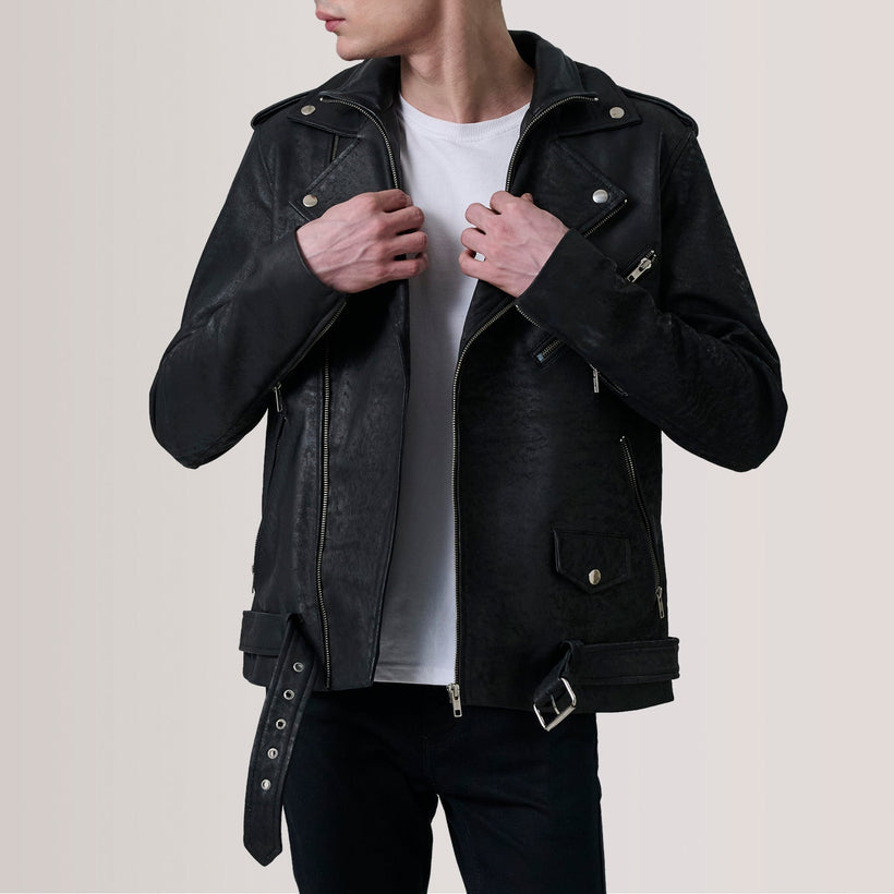 Kole Distressed Black Leather Double Rider Jacket